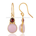 Pink Opal & Garnet Handmade 925 Silver 18K Yellow Vermeil Earrings at best Price